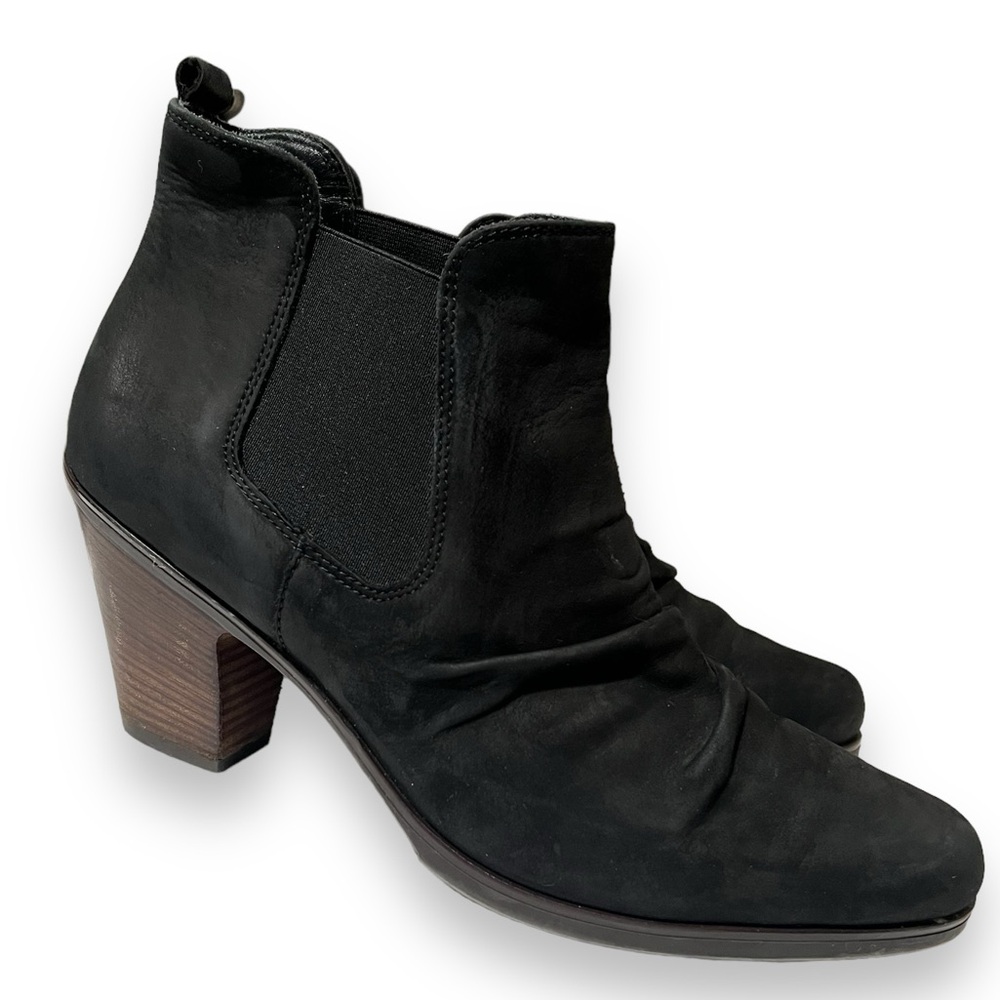 PAUL GREEN Boots Jano Chelsea Ruched Black Nubuck Leather Size 8 US